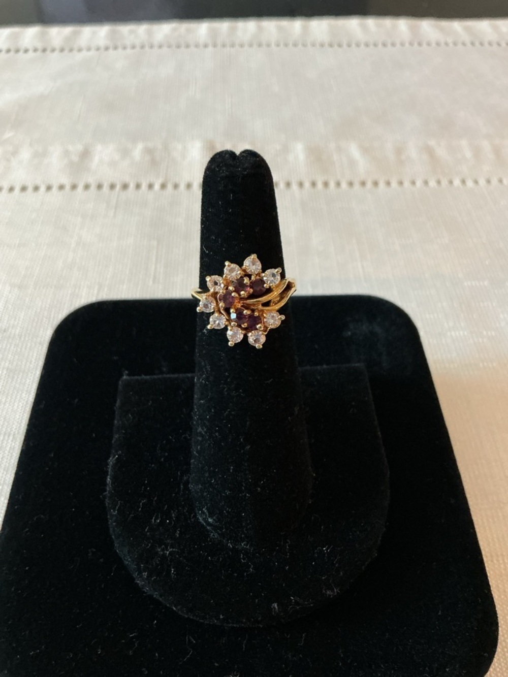 Vintage Gold Tone Amethyst and Clear Cubic Zirconia Ring